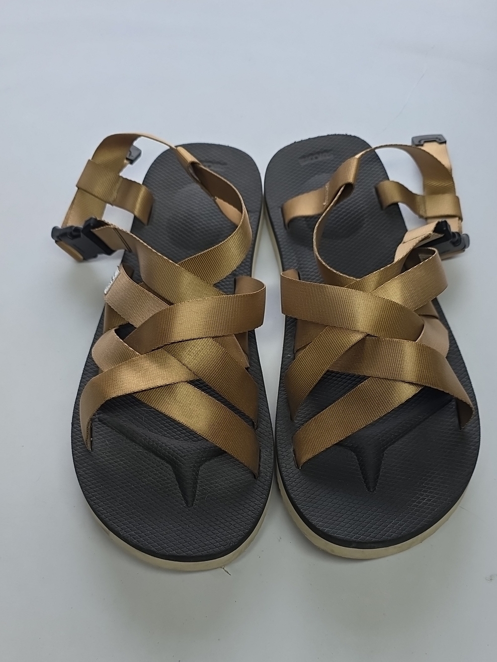 SUICOKE Sama Beige Nylon Criss Cross Sandals Slides Size 11